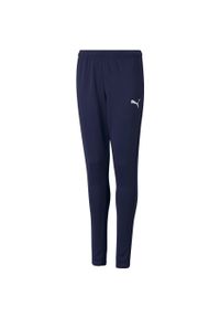 Spodnie piłkarskie dla dzieci Puma teamRISE Poly Training Pants Jr. Kolor: niebieski. Materiał: poliester