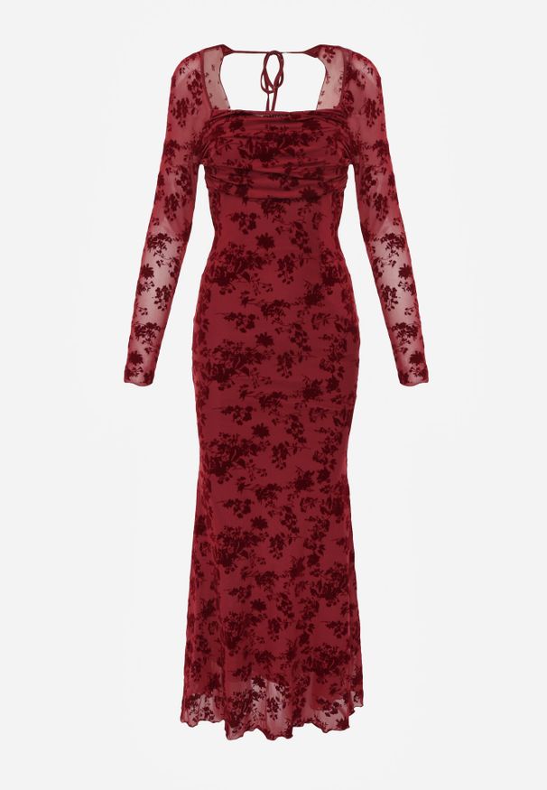 Born2be - Czerwona Dopasowana Sukienka VICES z Odkrytymi Plecami Ozdobiona Tiulową Koronką Ravita. Okazja: na randkę. Typ kołnierza: dekolt kwadratowy. Kolor: czerwony. Materiał: tiul, koronka. Wzór: aplikacja, koronka. Typ sukienki: dopasowane. Styl: elegancki