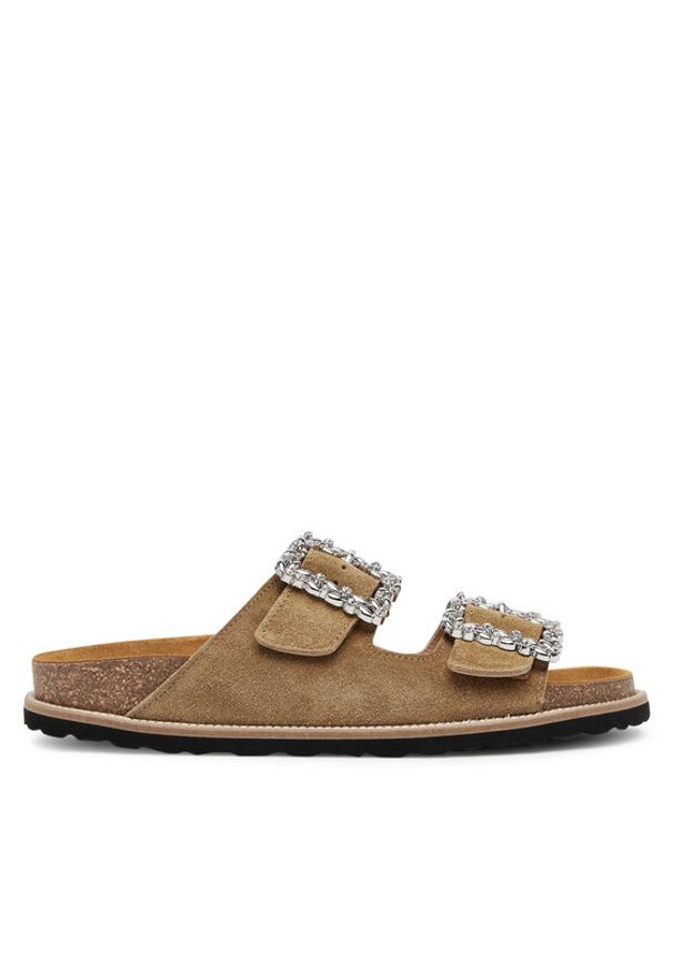 Pollini Klapki SA28373G0MTF0209 Khaki. Kolor: brązowy. Materiał: zamsz, skóra