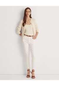 Lauren Ralph Lauren - LAUREN BY RALPH LAUREN - Białe spodnie Chino. Kolor: biały. Wzór: aplikacja