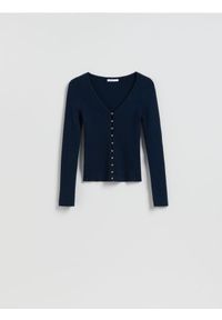 Reserved - Kardigan z dodatkiem wiskozy - granatowy. Kolor: niebieski. Materiał: wiskoza