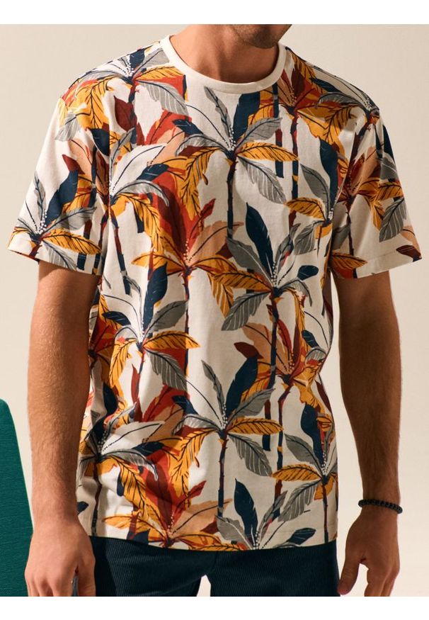 Sinsay - Koszulka z ozdobnym nadrukiem - kremowy. Kolor: kremowy. Wzór: nadruk