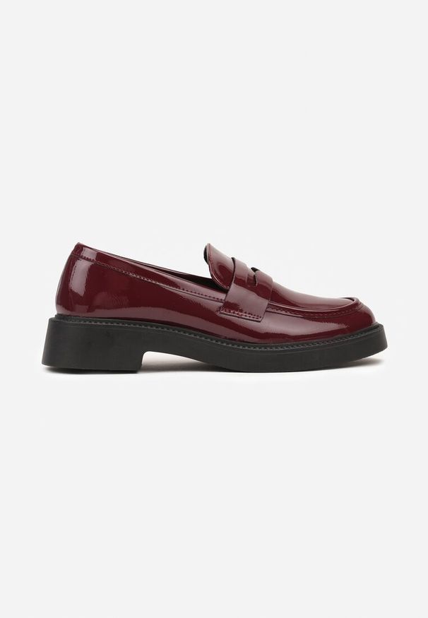 Born2be - Bordowe Mokasyny Lakierowane na Grubej Podeszwie Felasia. Okazja: na spotkanie biznesowe. Kolor: czerwony. Materiał: lakier. Obcas: na obcasie. Styl: elegancki, biznesowy. Wysokość obcasa: niski