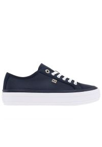 TOMMY HILFIGER - Buty Tommy Hilfiger Essential Vulcanized Canva FW0FW07459-DW6 - granatowe. Okazja: na co dzień. Zapięcie: sznurówki. Kolor: niebieski. Materiał: guma, tkanina, kauczuk, bawełna, poliester. Szerokość cholewki: normalna. Obcas: na platformie