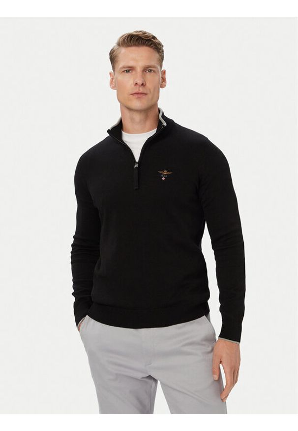 Aeronautica Militare Sweter 262MA1670UL00506 Czarny Regular Fit. Kolor: czarny. Materiał: bawełna
