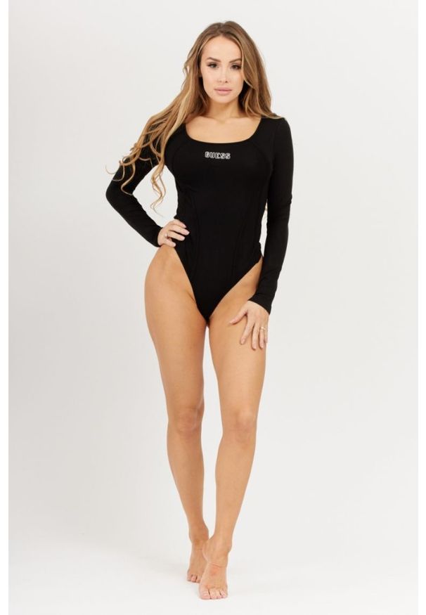 Guess - GUESS Czarne body damskie na długi rękaw z logo, Rozmiar XS. Kolor: czarny. Długość rękawa: długi rękaw. Długość: długie