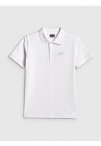 4f - 4F Koszulka polo regular chłopięca - biała 152 (11-12 lat). Okazja: na co dzień, na uczelnię. Typ kołnierza: polo. Kolor: biały. Materiał: bawełna, dzianina. Wzór: ze splotem. Sezon: lato. Styl: sportowy, klasyczny, casual, elegancki #1