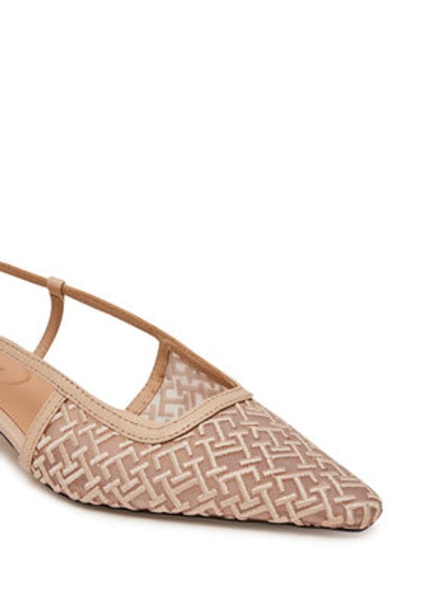 TOMMY HILFIGER - Tommy Hilfiger Sandały Mono Squared Toe Kitten Slingb FW0FW08746 Beżowy. Kolor: beżowy. Materiał: materiał