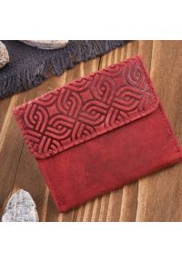 PAOLO PERUZZI - Portfel skórzany vintage Paolo Peruzzi czerwony T-114-HRD. Kolor: czerwony. Materiał: skóra. Wzór: geometria #1