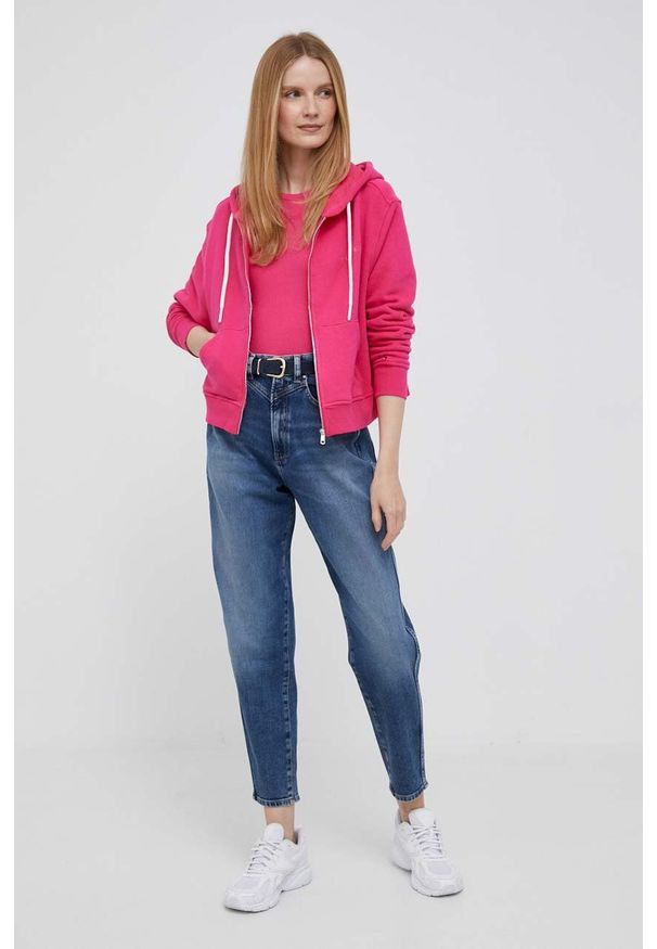Różowa bluza rozpinana TOMMY HILFIGER z kapturem, gładkie