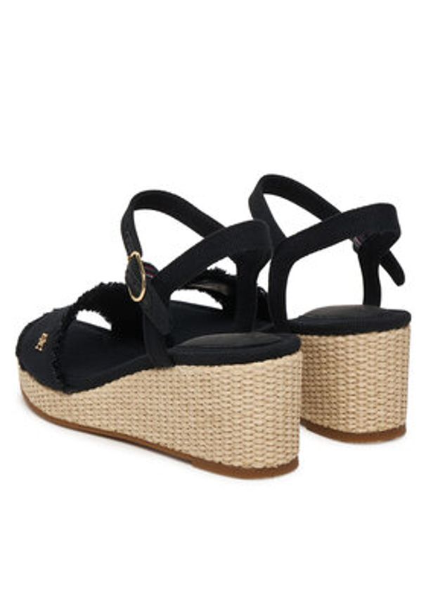 TOMMY HILFIGER - Tommy Hilfiger Sandały Mid Woven Wedge Espad Fringe FW0FW09470 Czarny. Kolor: czarny. Materiał: materiał