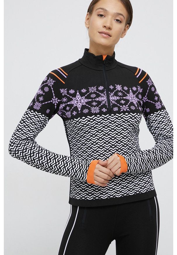 Newland - Bluza. Typ kołnierza: golf. Kolor: czarny. Materiał: dzianina, materiał. Długość rękawa: raglanowy rękaw. Długość: krótkie