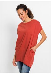 bonprix - Długi shirt oversize. Kolor: czerwony. Długość rękawa: krótki rękaw. Długość: długie