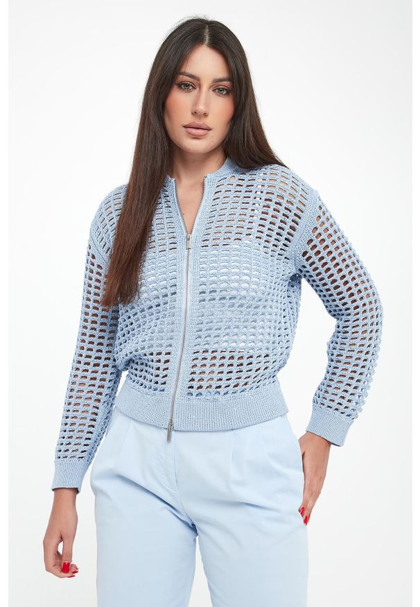 Kardigan damski ażurowy z cekinami PESERICO. Wzór: ażurowy