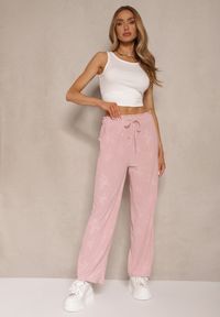 Renee - Różowe Proste Spodnie z Gumką w Pasie i Wiązaniem Mirenela. Okazja: na co dzień. Kolor: różowy. Sezon: lato, wiosna. Styl: casual, elegancki