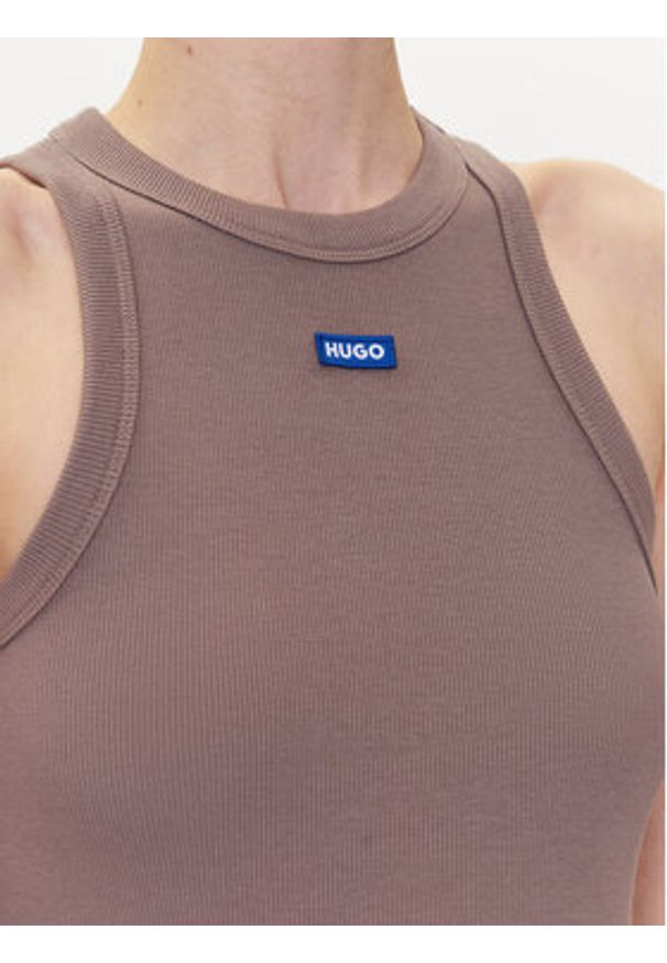 Hugo - HUGO Top 50508857 Brązowy Slim Fit. Kolor: brązowy. Materiał: bawełna