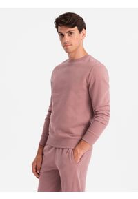 Ombre Clothing - Dresowy komplet męski bawełniany BASIC bluza nierozpinana + joggery – ciemnoróżowy V4. Kolor: różowy. Materiał: dresówka, bawełna. Wzór: jednolity #3