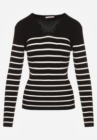 Renee - Czarna Bluzka z Bawełną z Motywem Pasków i Guzikami Serisse. Okazja: na co dzień, do pracy, na spotkanie biznesowe. Kolor: czarny. Materiał: bawełna. Wzór: paski. Styl: casual, biznesowy #8