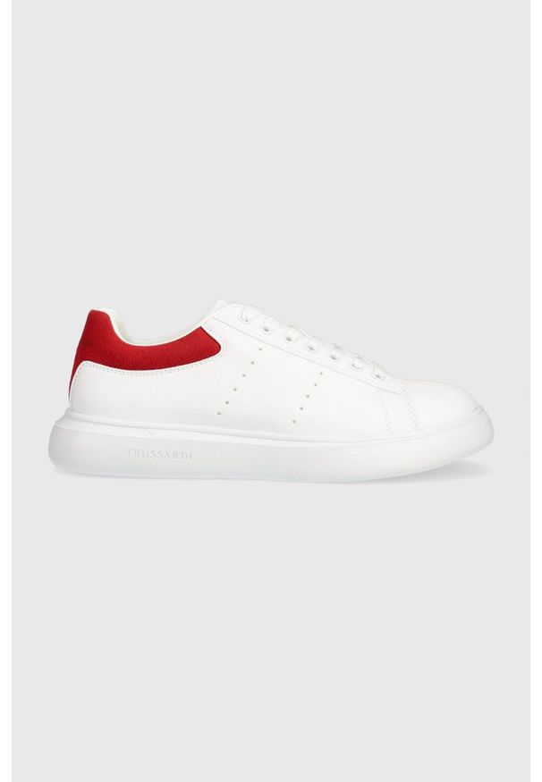 Trussardi Jeans - Trussardi sneakersy New Yrias kolor biały 79A00879 9Y099998. Nosek buta: okrągły. Zapięcie: sznurówki. Kolor: biały. Materiał: guma