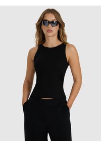 4f - 4F Top slim gładki damski - czarny XS. Kolor: czarny. Materiał: materiał, bawełna, jersey, dzianina, elastan. Wzór: gładki #1