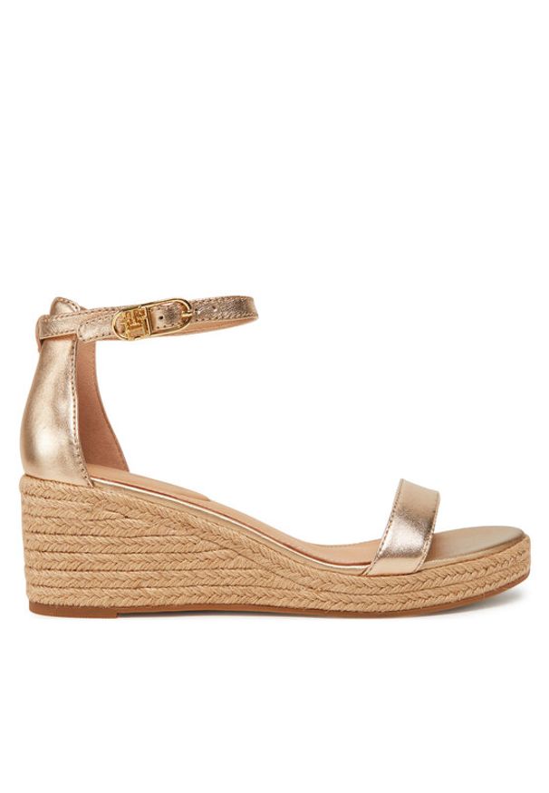 TOMMY HILFIGER - Tommy Hilfiger Espadryle Th Metallic Mid Wedge Espadrille FW0FW08663 Złoty. Kolor: złoty. Materiał: skóra