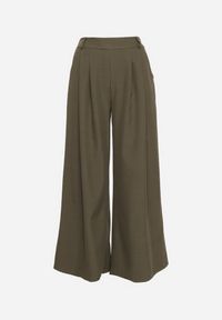 Born2be - Ciemnozielone Spodnie o Fasonie Palazzo z Wsuwanymi Kieszeniami Adivena. Okazja: na co dzień. Stan: podwyższony. Kolor: zielony. Materiał: jedwab. Długość: długie. Styl: elegancki, casual #5