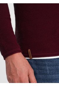 Ombre Clothing - Bawełniany sweter męski z okrągłym dekoltem - bordowy V8. Kolor: czerwony. Materiał: bawełna. Styl: klasyczny #3