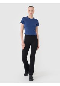 4f - 4F T-shirt slim z prążkowanej dzianiny damski - granatowy S. Okazja: na co dzień. Kolor: niebieski. Materiał: dzianina, prążkowany. Długość rękawa: krótki rękaw. Długość: krótkie. Wzór: prążki. Styl: klasyczny, sportowy, casual