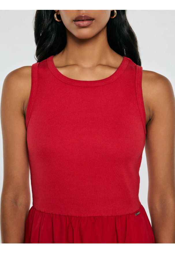 Big-Star - Sukienka damska midi bawełniana czerwona Kamasi 603. Okazja: na co dzień. Kolor: czerwony. Materiał: bawełna. Długość rękawa: na ramiączkach. Styl: casual. Długość: midi