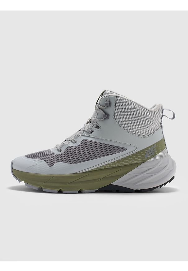 4f - Wysokie buty trekkingowe SPEED HIKER z membraną męskie - khaki. Kolor: brązowy, oliwkowy, wielokolorowy. Materiał: materiał, guma. Szerokość cholewki: normalna