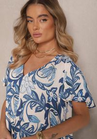 Renee - Niebieska Sukienka Wiskozowa o Pudełkowym Kroju w Kwiatowy Print Ranisla. Okazja: na co dzień, na imprezę, na spacer. Typ kołnierza: dekolt w kształcie V. Kolor: niebieski. Materiał: wiskoza. Długość rękawa: krótki rękaw. Wzór: kwiaty, nadruk. Styl: elegancki, casual #5