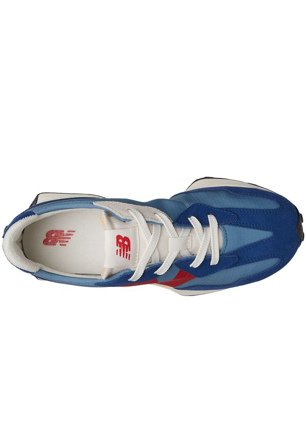 Buty dziecięce New Balance GS327VD – niebieskie. Okazja: na co dzień. Kolor: niebieski. Materiał: materiał, syntetyk, guma. Szerokość cholewki: normalna