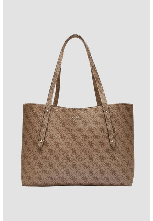 Guess - GUESS Brązowa shopperka damska Brenton. Kolor: brązowy. Materiał: skórzane. Styl: elegancki, casual