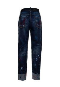 DSQUARED2 - Granatowe jeansy z ozdobione farbą. Kolor: niebieski. Wzór: aplikacja