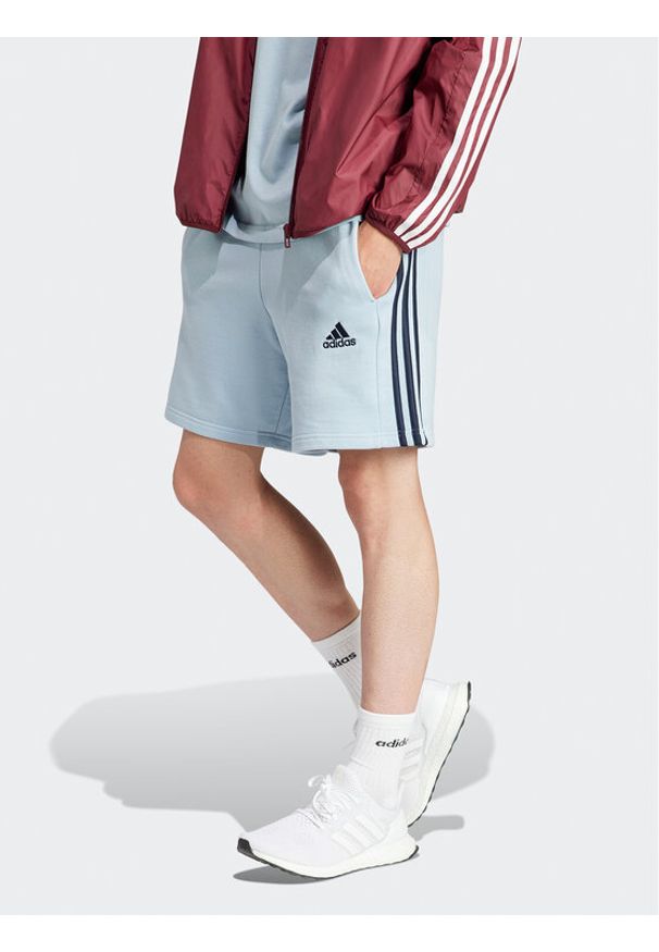 Adidas - adidas Szorty sportowe Essentials French Terry 3-Stripes IS1340 Błękitny Regular Fit. Kolor: niebieski. Materiał: bawełna. Styl: sportowy