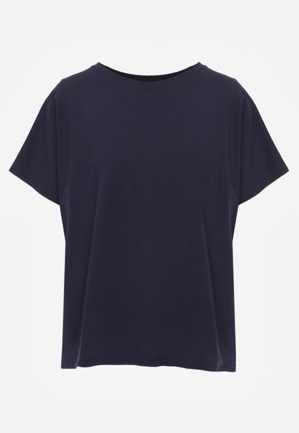 Renee - Granatowy T-shirt Basic Oversize z Bawełny Elusis. Okazja: na co dzień. Kolor: niebieski. Materiał: bawełna. Styl: elegancki, casual