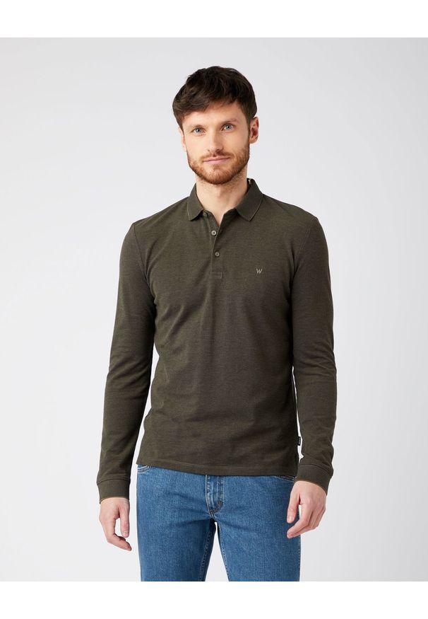 Wrangler - WRANGLER LS REFINED POLO MĘSKA KOSZULKA POLO IVY GREEN W7MRKHXIX. Typ kołnierza: polo