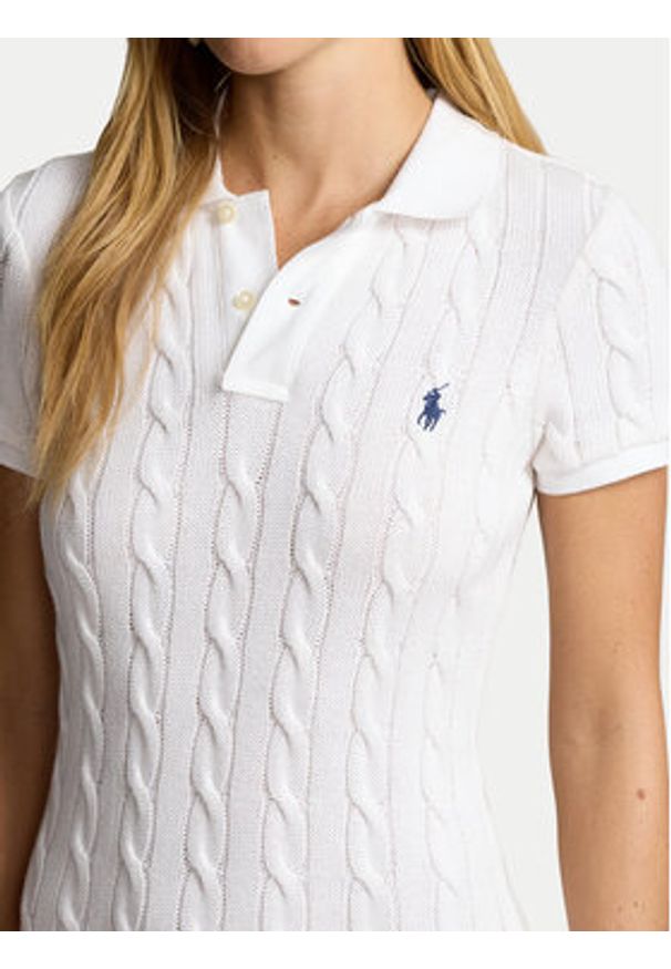 Polo Ralph Lauren Sukienka dzianinowa 211943139002 Biały Slim Fit. Typ kołnierza: polo. Kolor: biały. Materiał: bawełna
