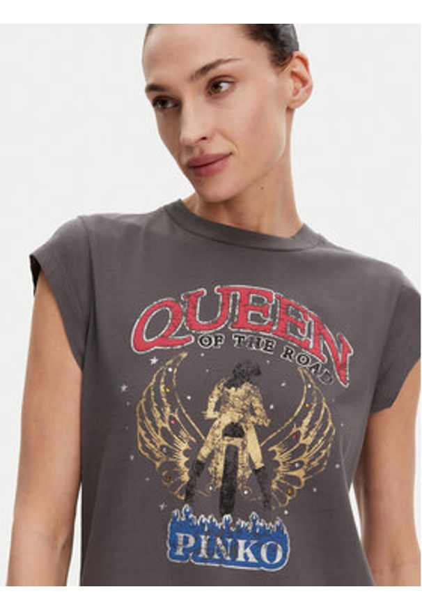 Pinko - PINKO T-Shirt Marrakech 104603 A2DA Szary Regular Fit. Kolor: szary. Materiał: bawełna