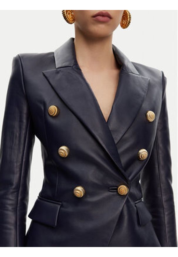 Balmain Marynarka DF0SG185LC62 Granatowy Regular Fit. Kolor: niebieski. Materiał: skóra