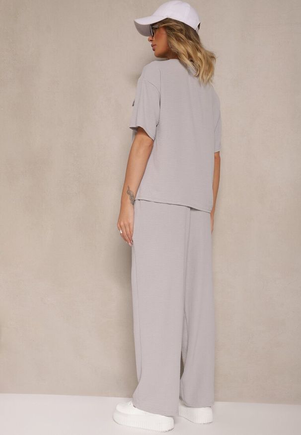 Renee - Szary Komplet w Stylu Oversize Utility Bluzka i Szerokie Spodnie Eviralitta. Kolor: szary
