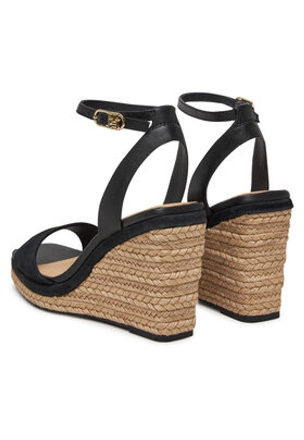 TOMMY HILFIGER - Tommy Hilfiger Espadryle Leather & Suede High Wedge Espad FW0FW08803 Czarny. Kolor: czarny. Materiał: skóra