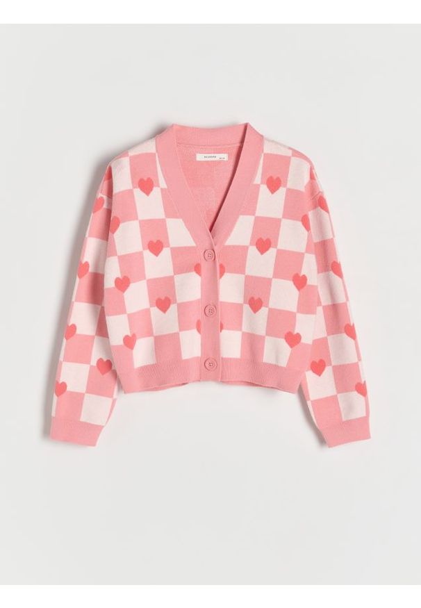 Reserved - Wzorzysty kardigan - wielobarwny. Materiał: wiskoza, dzianina