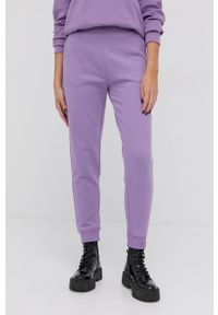 BOSS - Boss Spodnie bawełniane damskie kolor fioletowy gładkie. Kolor: fioletowy. Materiał: bawełna. Wzór: gładki