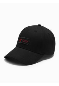 Ombre Clothing - Męska czapka z daszkiem bejsbolówka z patchem – czarna V1. Kolor: czarny. Materiał: bawełna. Wzór: aplikacja, ze splotem. Styl: casual