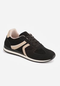 Born2be - Czarne Sneakersy Sportowe z Imitacji Zamszu z Geometrycznymi Wstawkami Shanoom. Okazja: na co dzień. Zapięcie: sznurówki. Kolor: czarny. Materiał: zamsz. Wzór: geometria #7