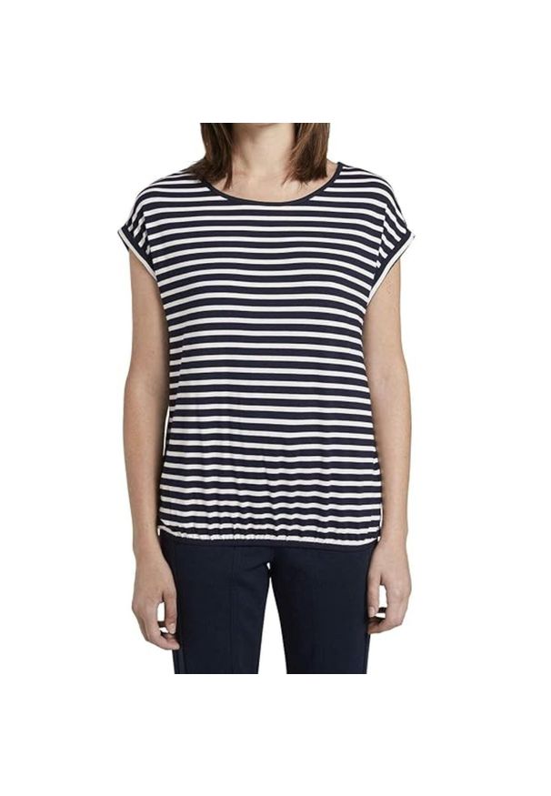 Koszulka turystyczna damska Tom Tailor Striped Crew-Neck. Kolor: biały. Materiał: elastan, wiskoza
