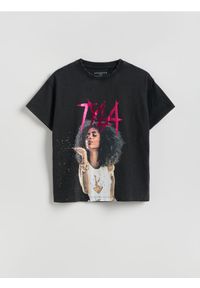 Reserved - T-shirt TYLA - ciemnoszary. Kolor: szary. Materiał: bawełna #1