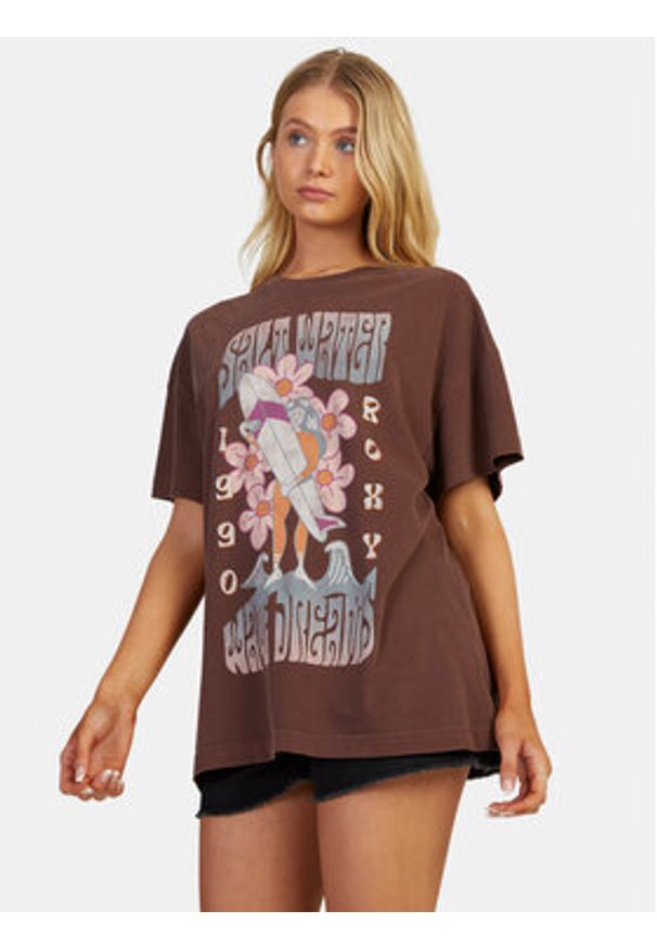 Roxy T-Shirt Sweetjanis Tees URJZT03737 Brązowy Regular Fit. Kolor: brązowy. Materiał: bawełna