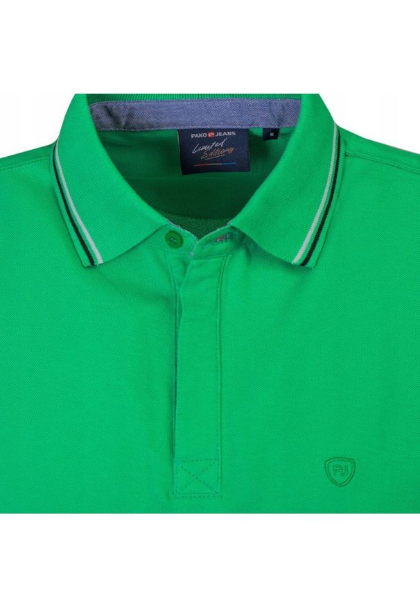 Koszulka Polo - Męska - Pako Jeans - Zielona, Kryte Guziki. Okazja: na co dzień. Typ kołnierza: polo. Kolor: zielony. Materiał: bawełna. Styl: casual